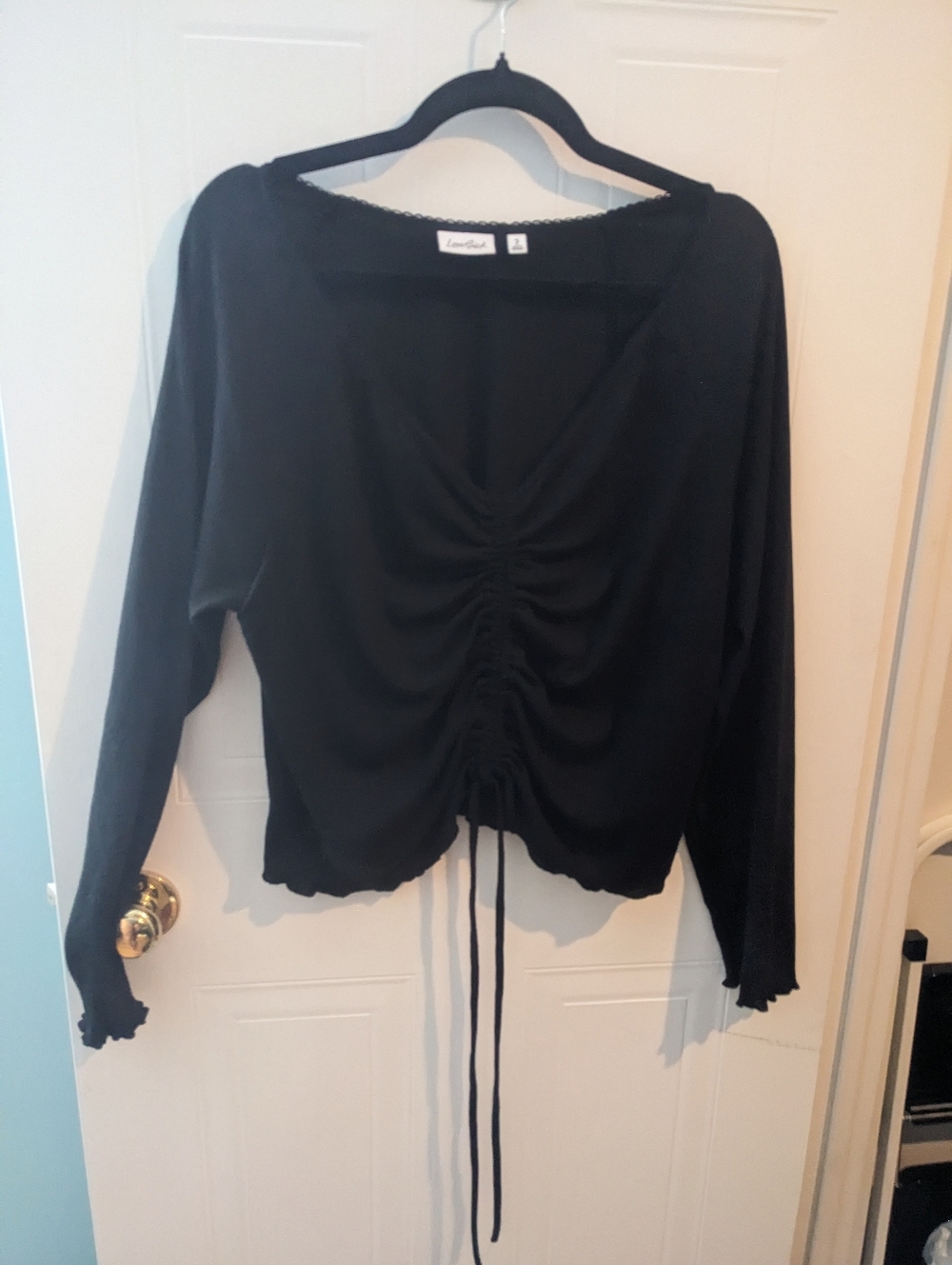 Torrid Lovesick Black Ruched Drawstring Long Sleeve Top